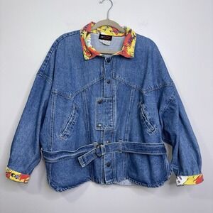 Vintage 80s Denim Jacket Size Small Belted Dont Stop/ Graphic Print